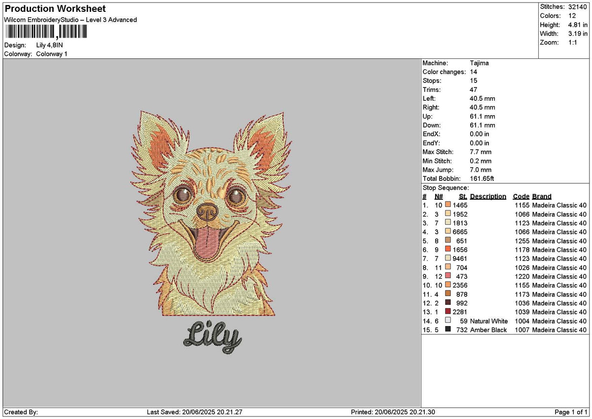 Lily Dog Embroidery File 6 sizes
