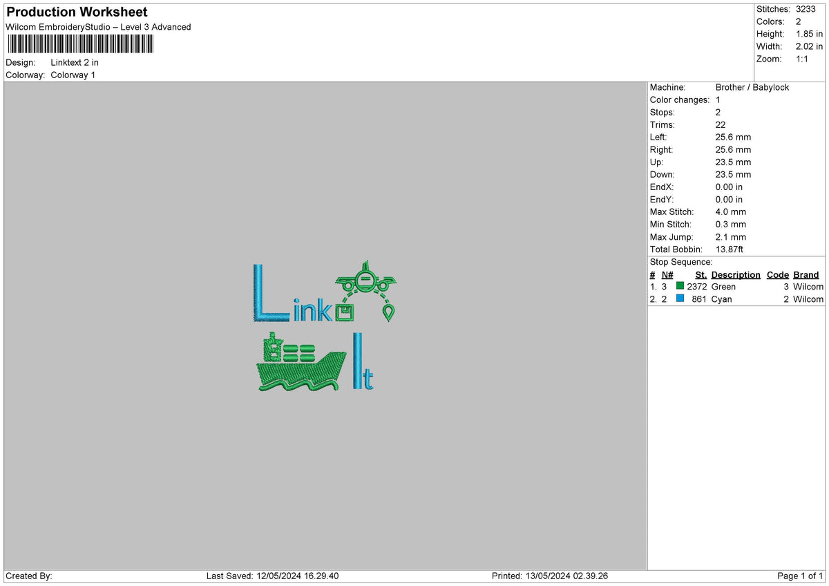 Linktext Embroidery File 6 sizes