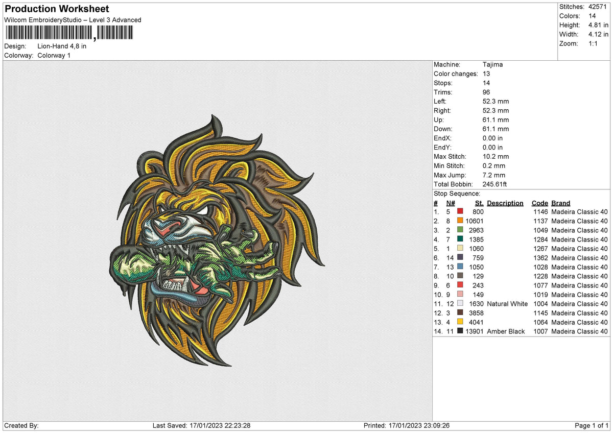 Lion Hand Embroidery File 6 sizes
