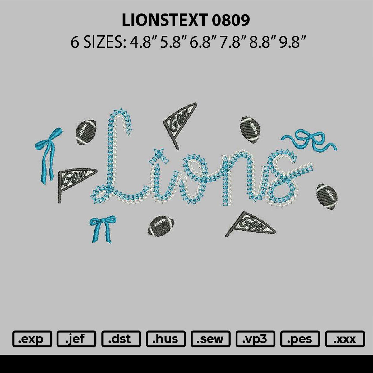 Lionstext Embroidery File 6 sizes