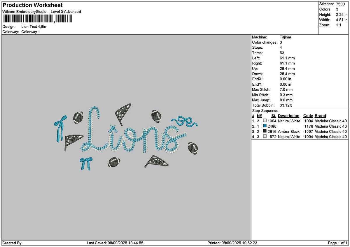 Lionstext Embroidery File 6 sizes