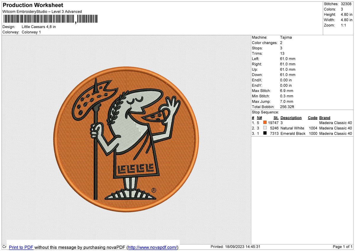 Little Caesars Embroidery File 6 size
