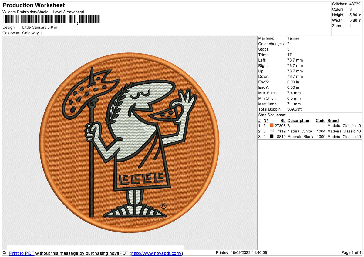 Little Caesars Embroidery File 6 size