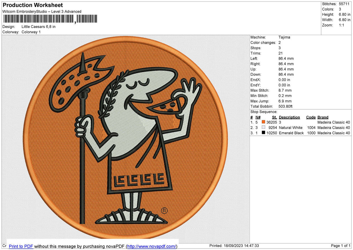 Little Caesars Embroidery File 6 size