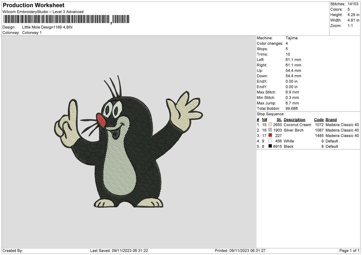Little Mole Design1189 Embroidery File 6 size