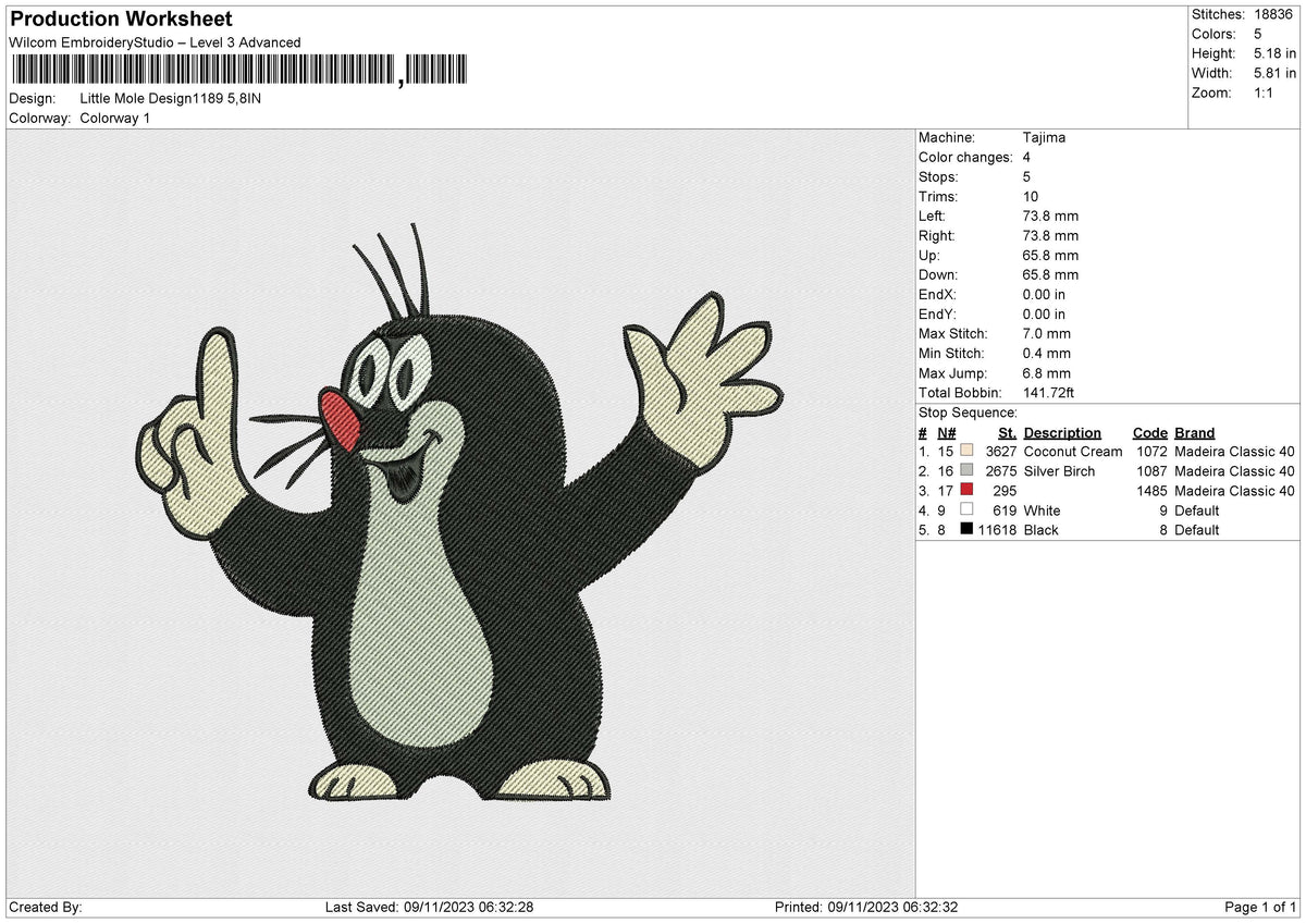 Little Mole Design1189 Embroidery File 6 size