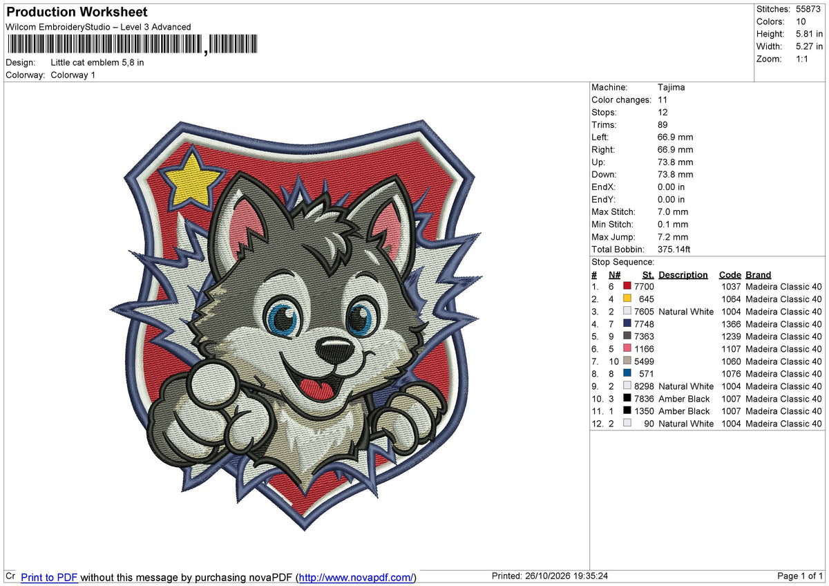Little cat Emblem Embroidery File 6 size