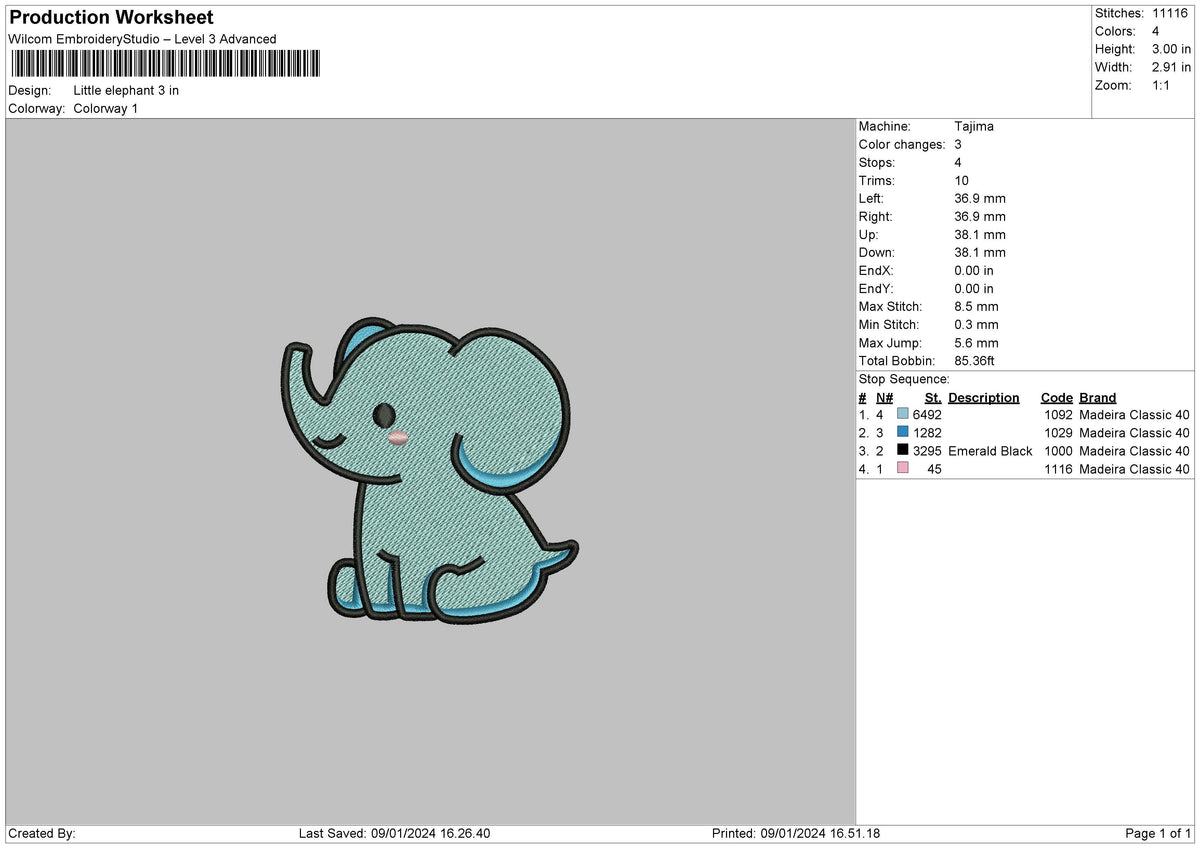 Little Elephant Embroidery File 6 sizes