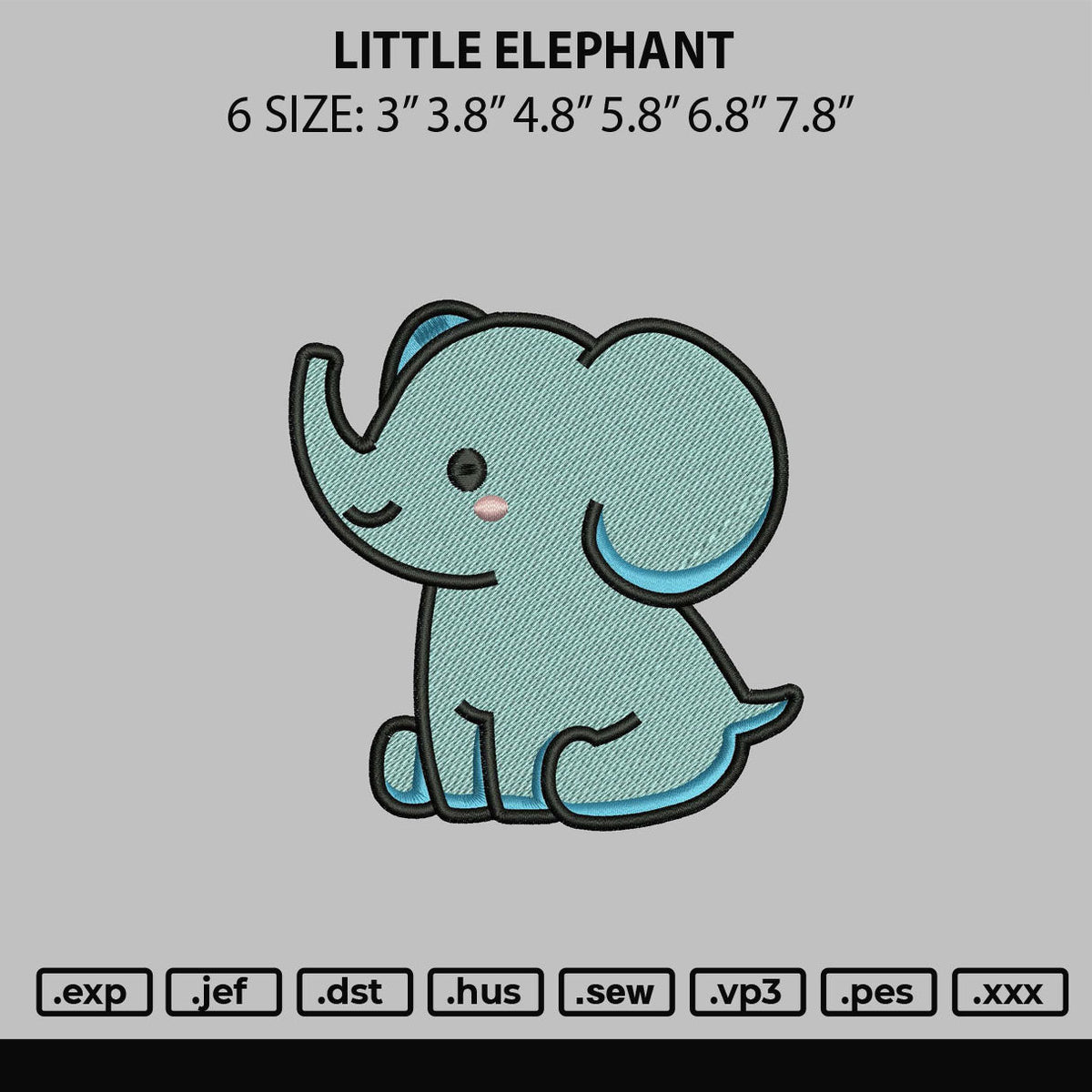 Little Elephant Embroidery File 6 sizes