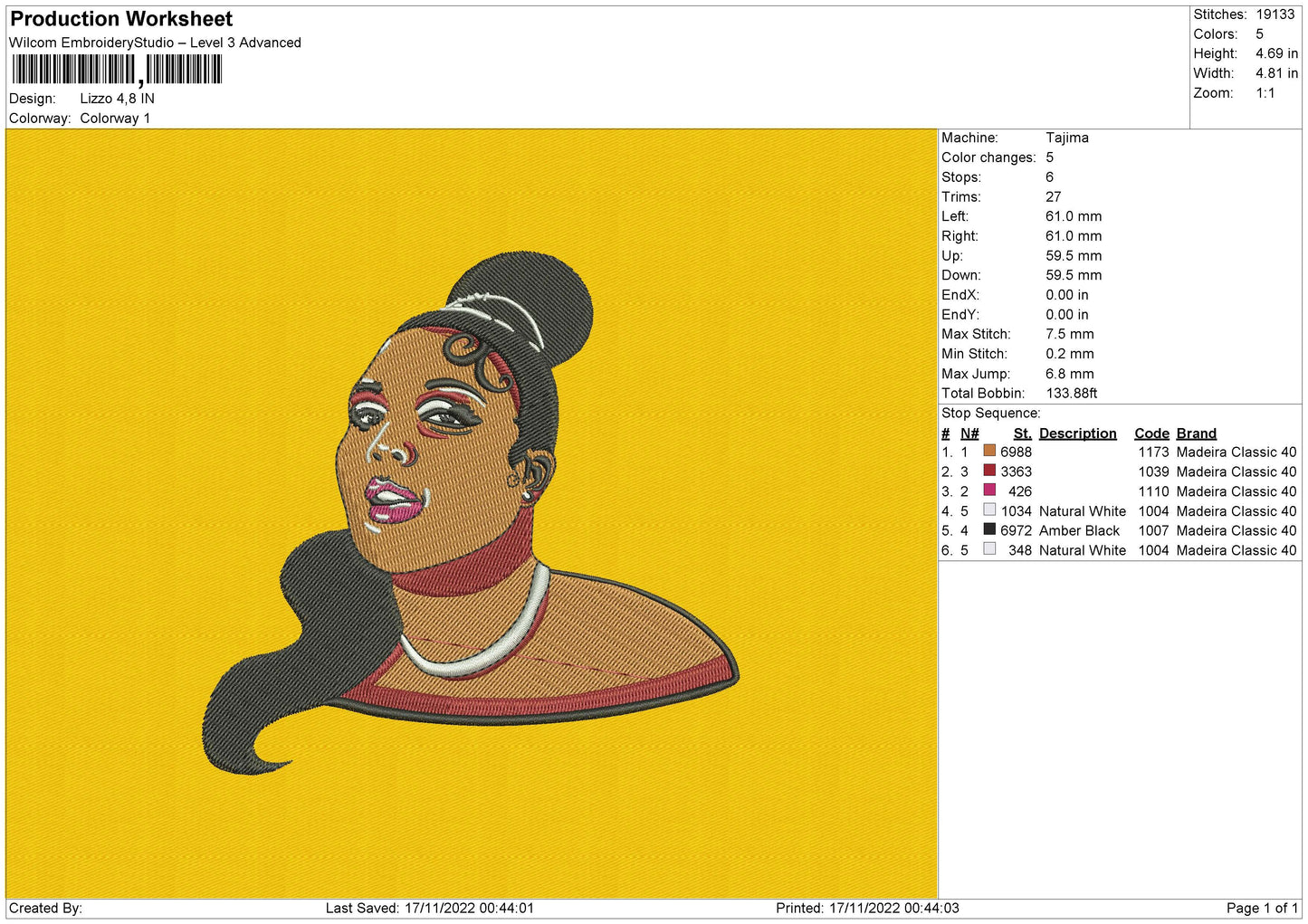 Lizzo Embroidery File 6 sizes