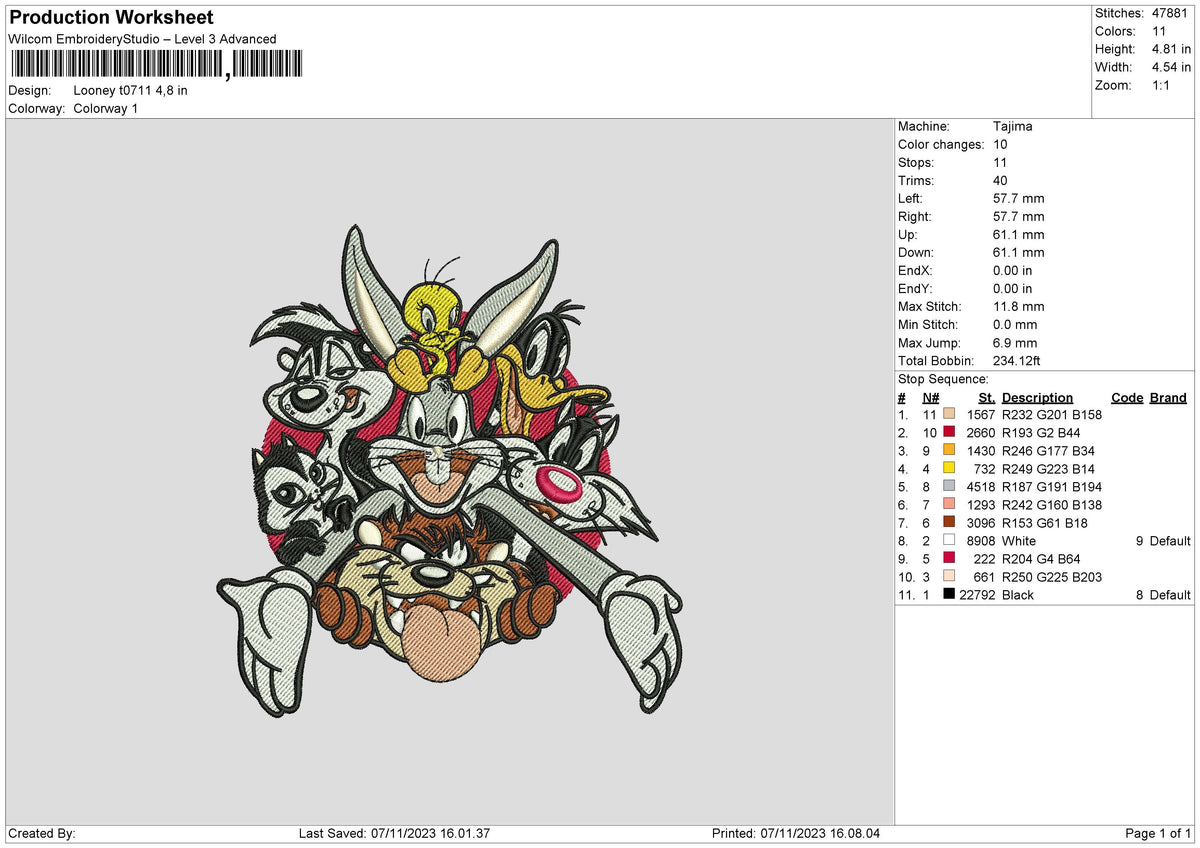 Looney T0711 Embroidery File 6 sizes