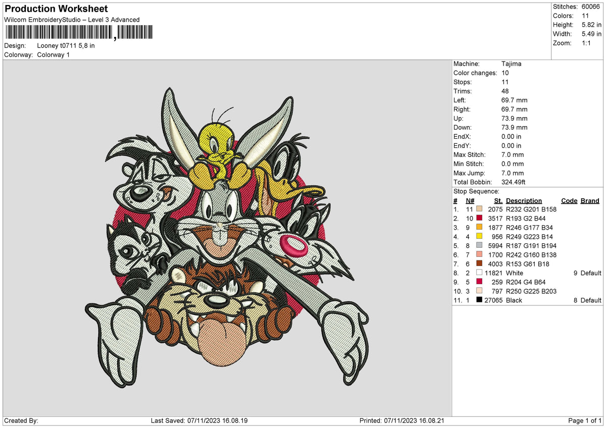 Looney T0711 Embroidery File 6 sizes