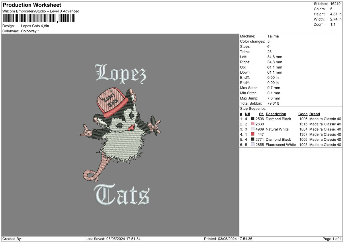 Mouse0305 Embroidery File 6 sizes