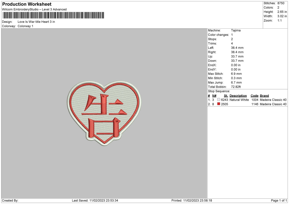 Red Heart Line Embroidery File 6 sizes