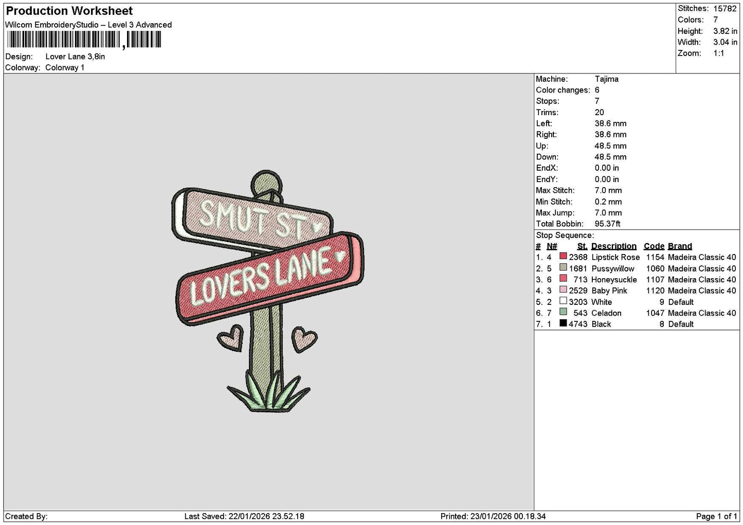 Lanetex 2301 Embroidery File 6 sizes