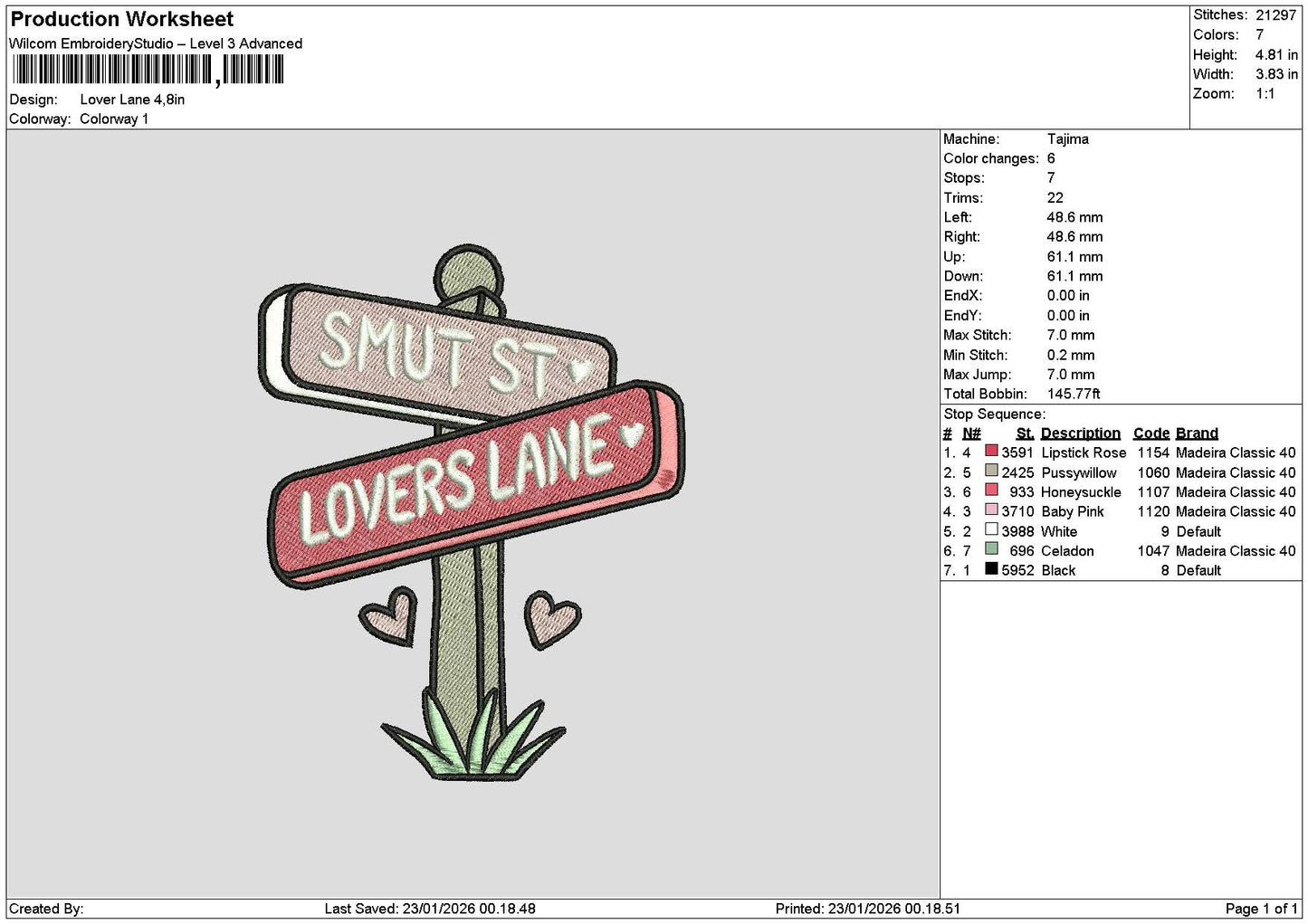 Lanetex 2301 Embroidery File 6 sizes
