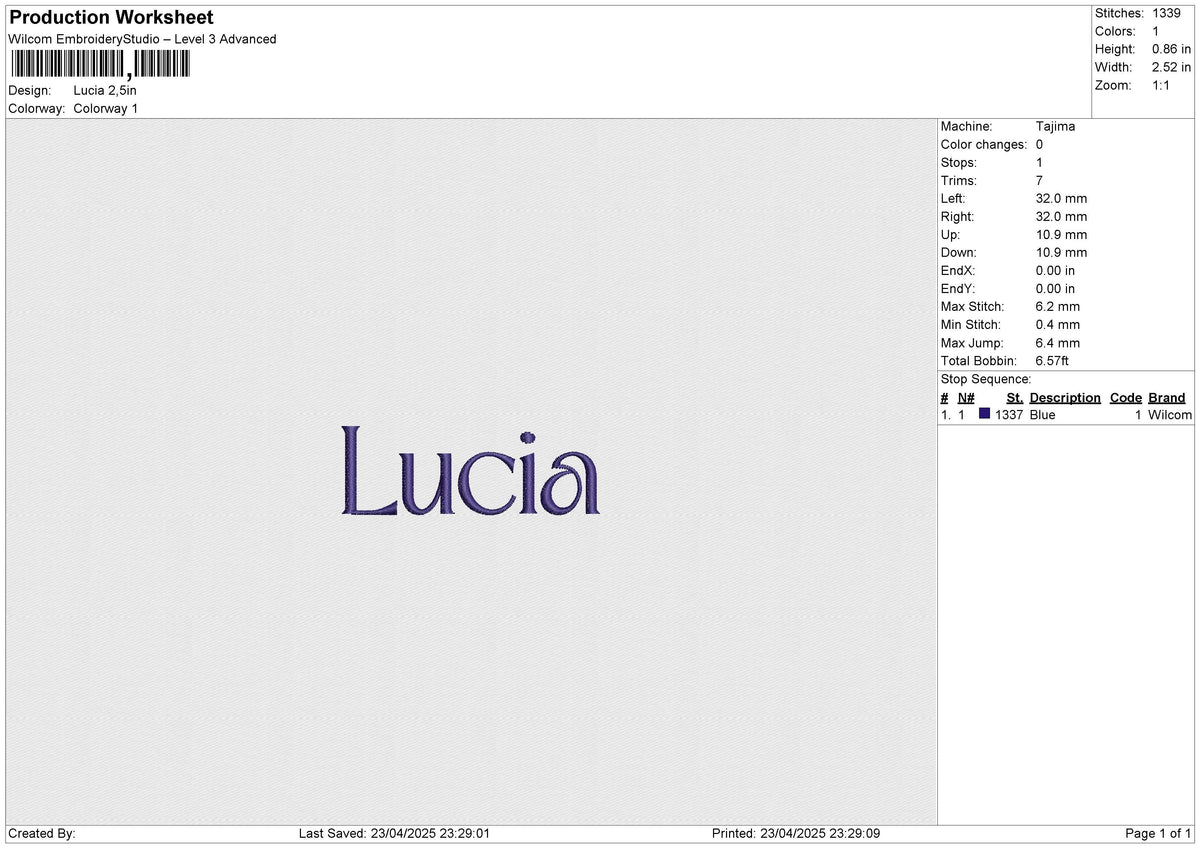 Lucia Embroidery File 6 size