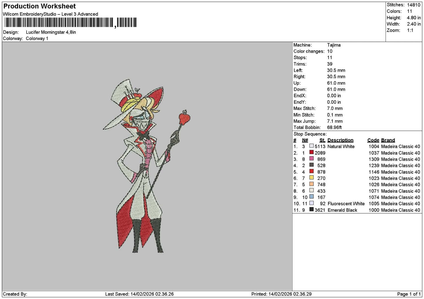 Character1402 Embroidery File 6 sizes