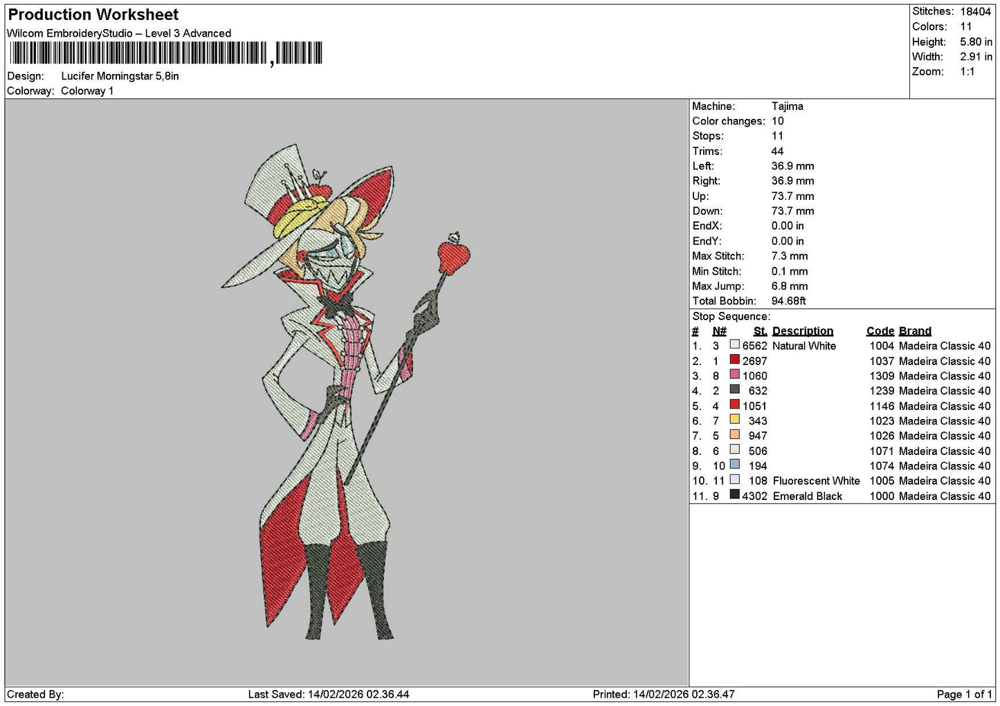Character1402 Embroidery File 6 sizes