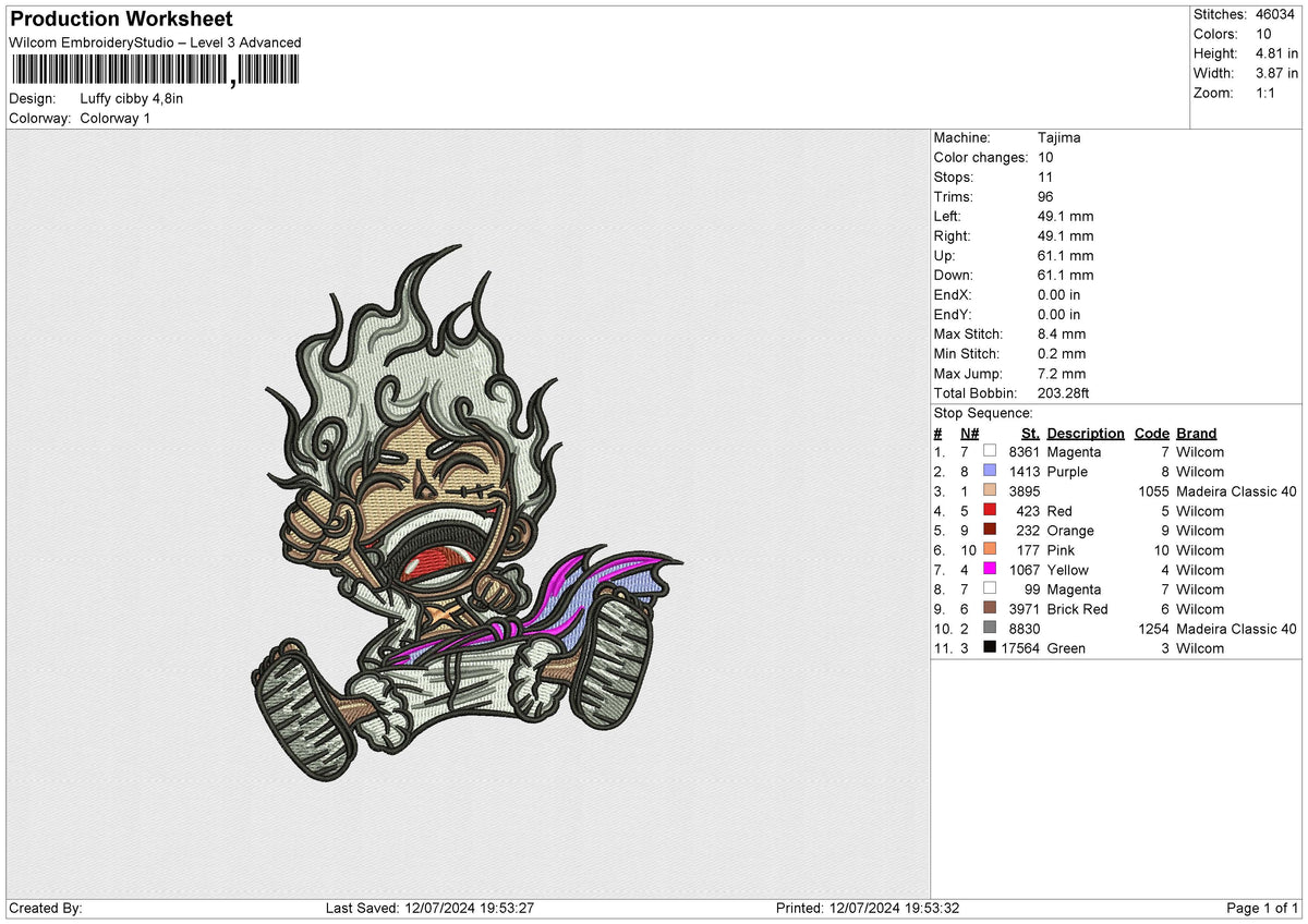 Luffy cibby Embroidery File 6 size