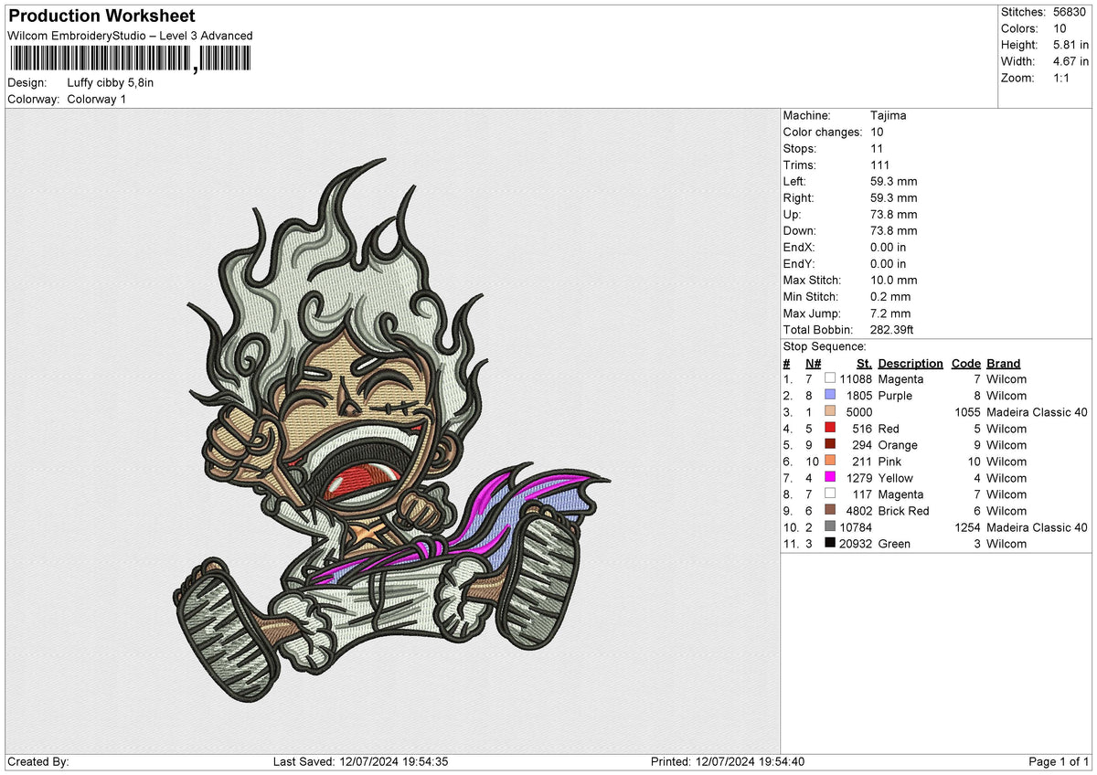 Luffy cibby Embroidery File 6 size