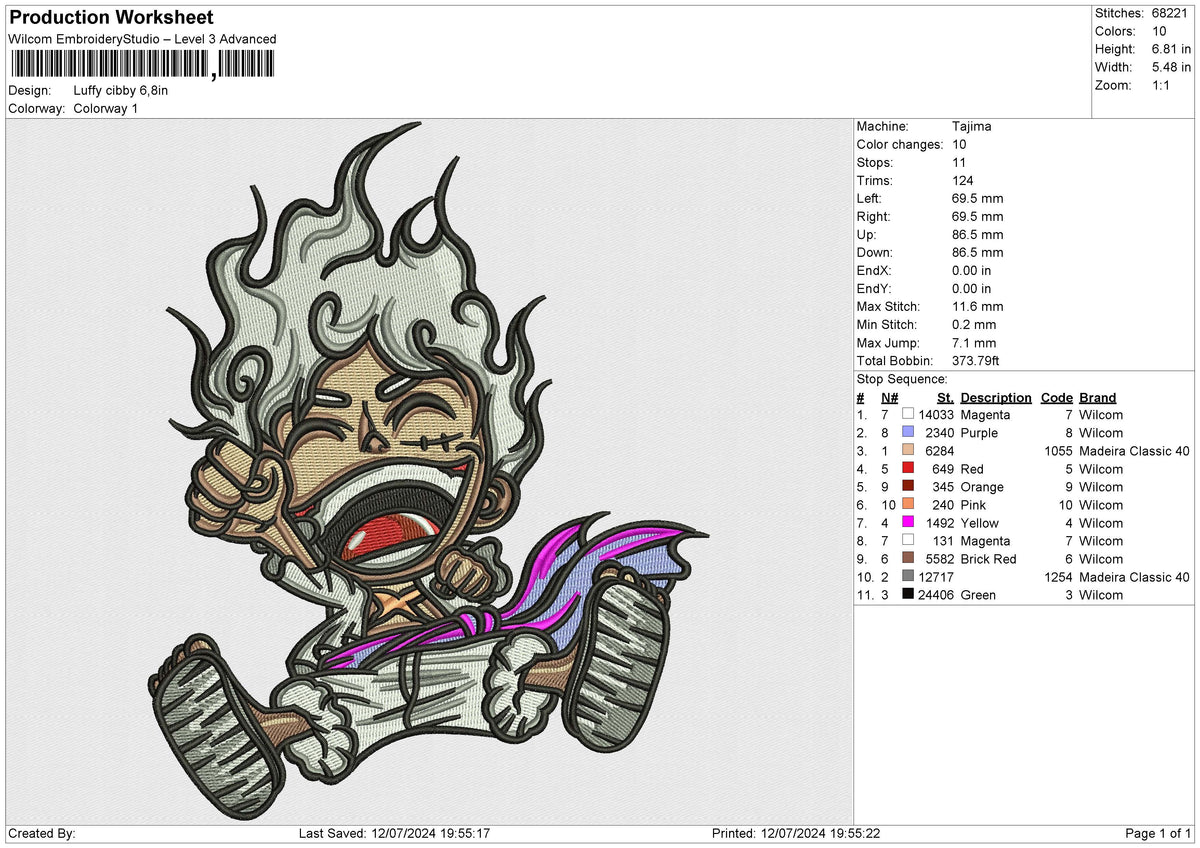 Luffy cibby Embroidery File 6 size
