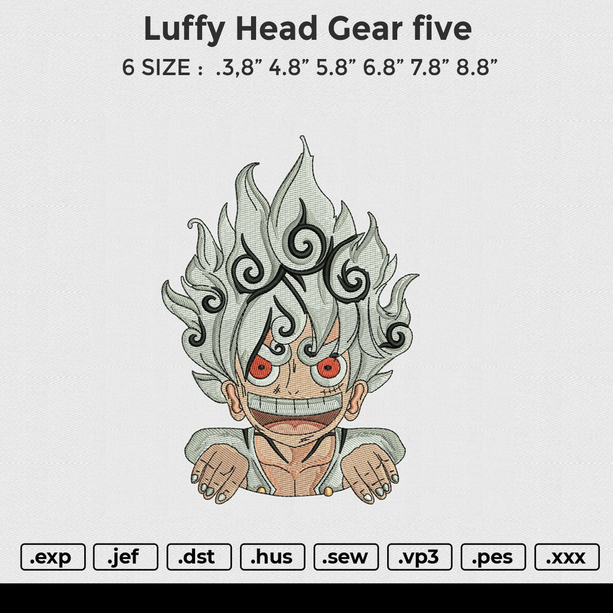 Luffy head Gear five Embroidery File 6 size