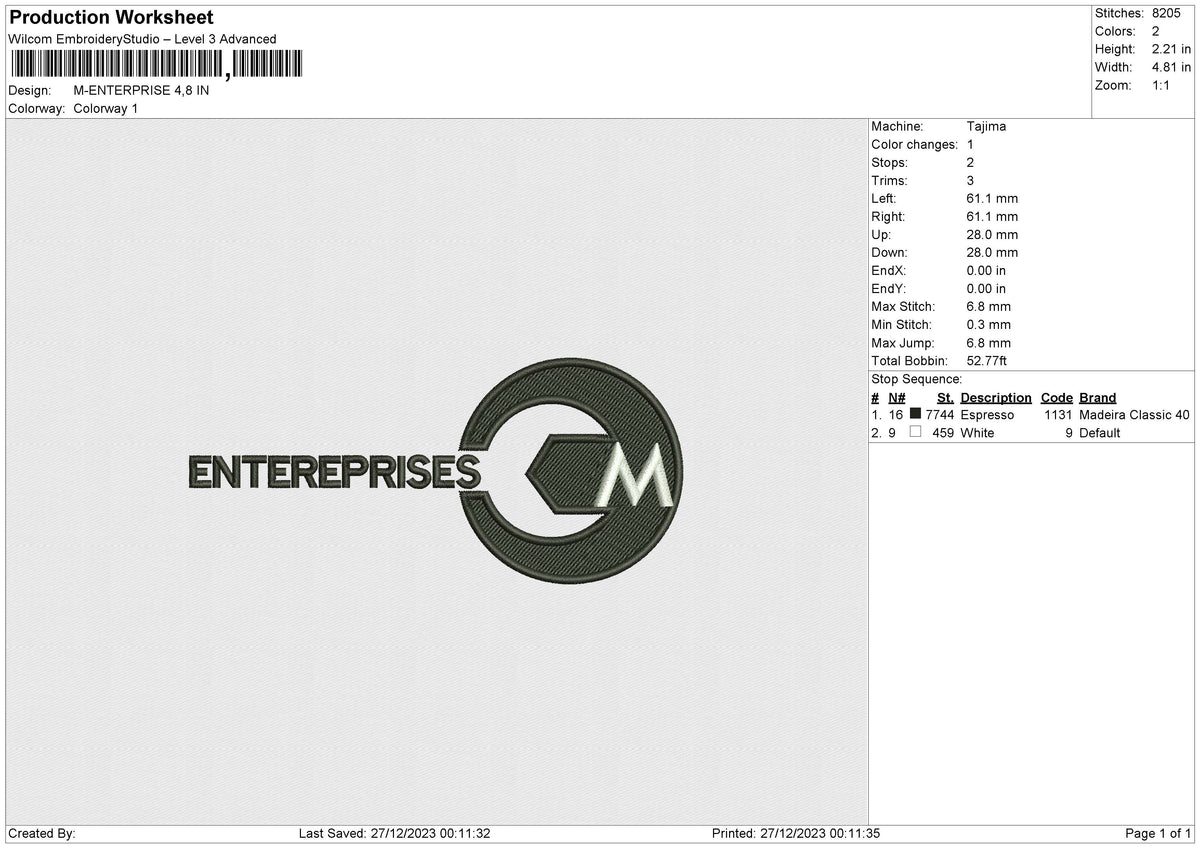 M-ENTERPRISE Embroidery File 6 size