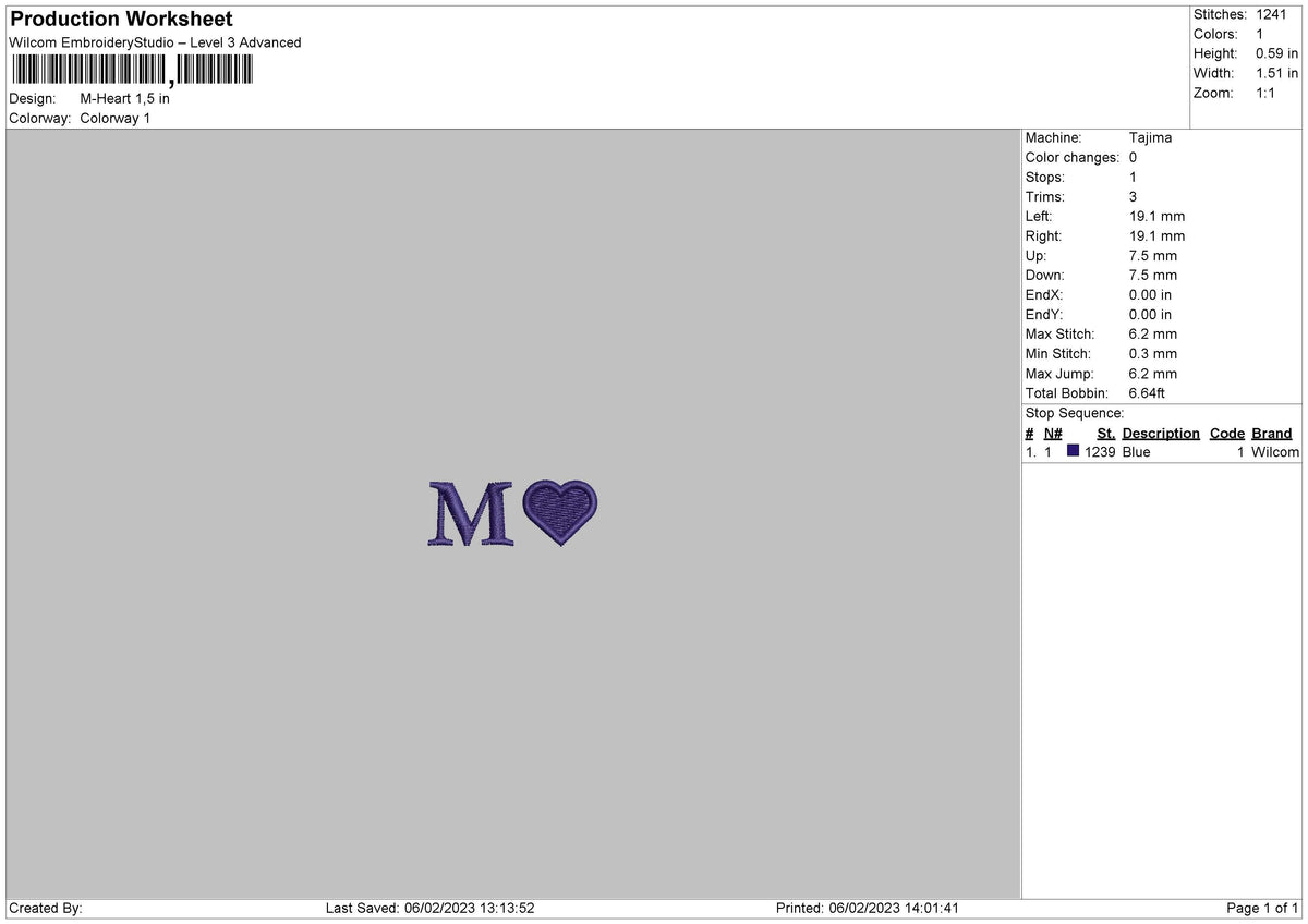 M Heart Embroidery File 6 sizes