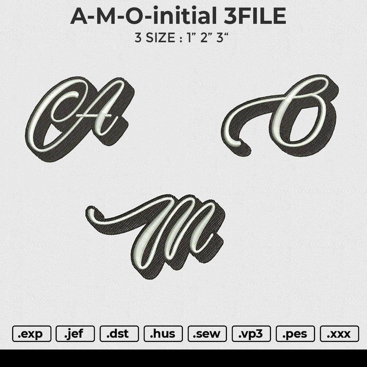 A-M-O-initial 3 FILE Embroidery File 6 size