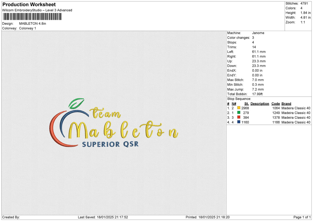 MABLETON Embroidery File 6 size