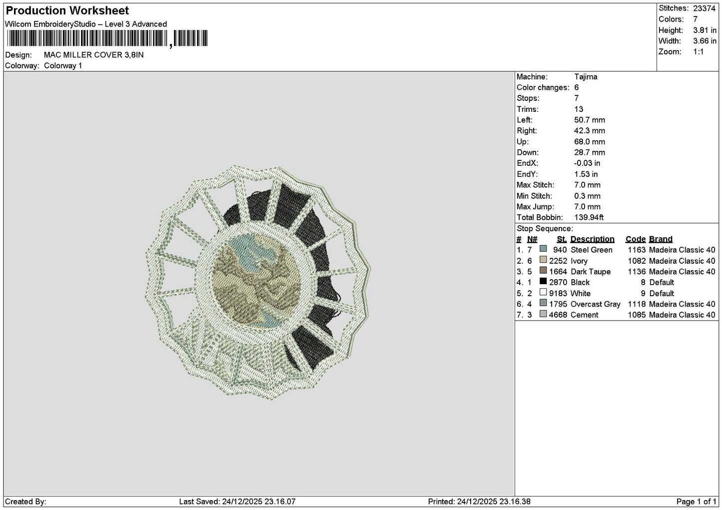 Miller Cover 2412 Embroidery File 6 sizes