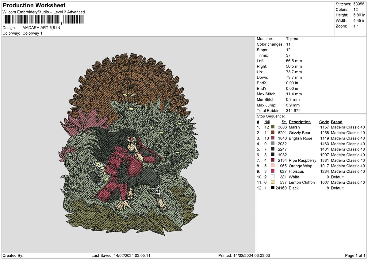 Madara1402 Embroidery File 6 sizes