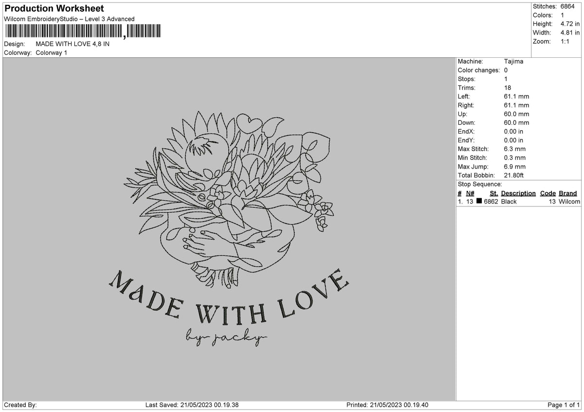 Made With Love Embroidery File 6 sizes