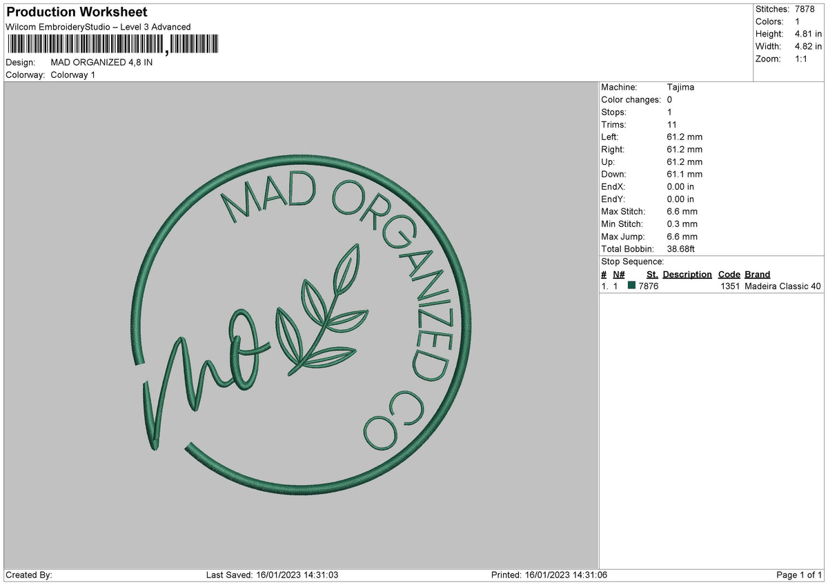 Mad Organized Embroidery File 6 sizes