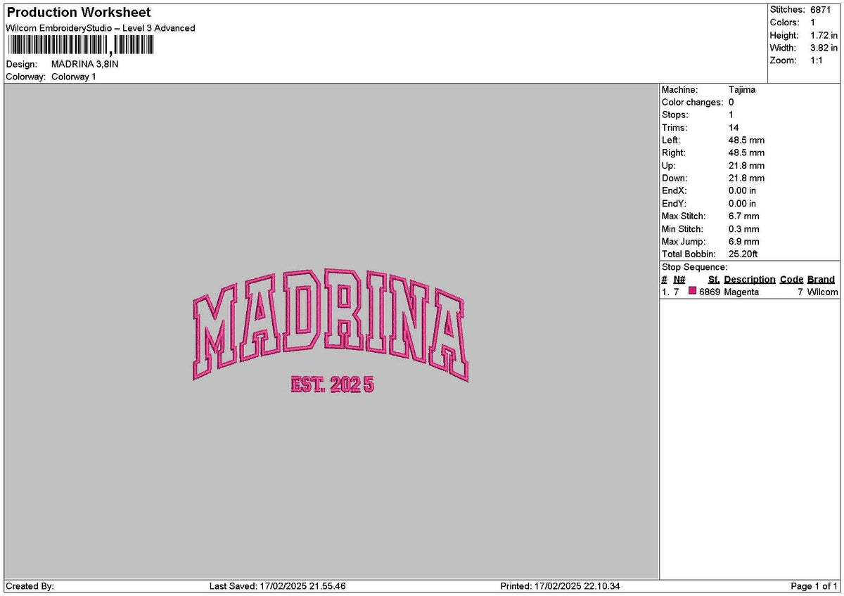 Madrinatext 25 Embroidery File 6 sizes