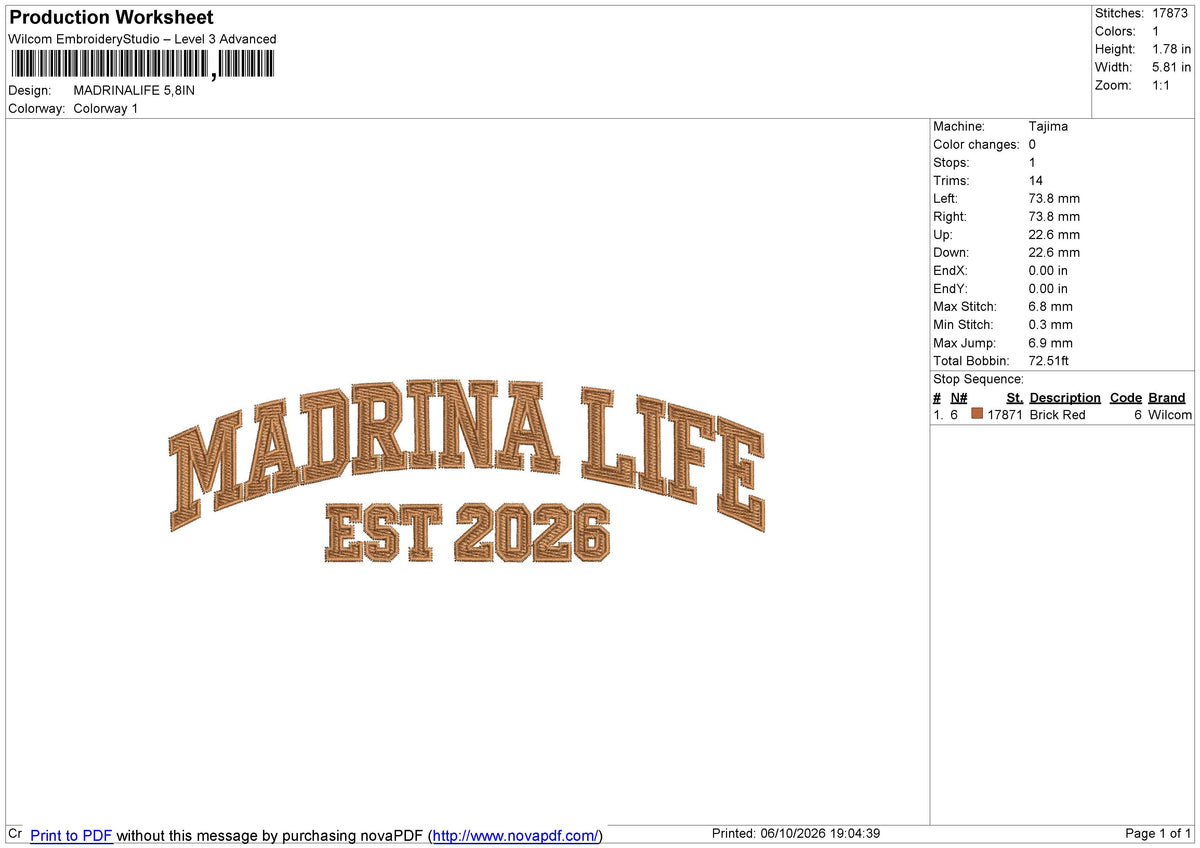 MADRINA LIFE Embroidery File 6 size