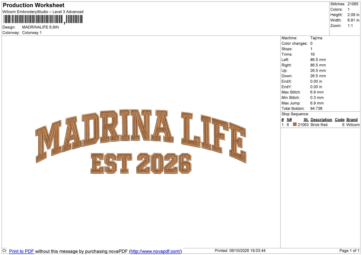 MADRINA LIFE Embroidery File 6 size