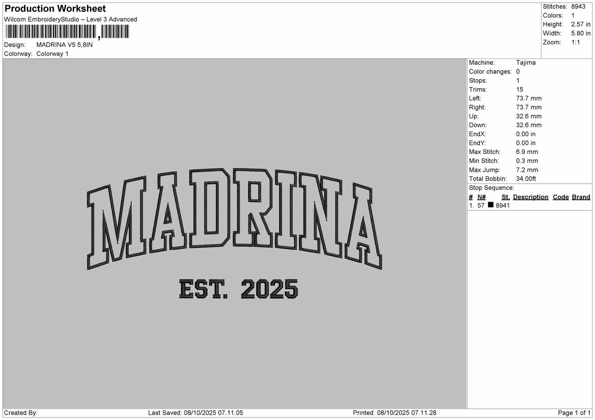 Mandrinatext V5 Embroidery File 6 sizes