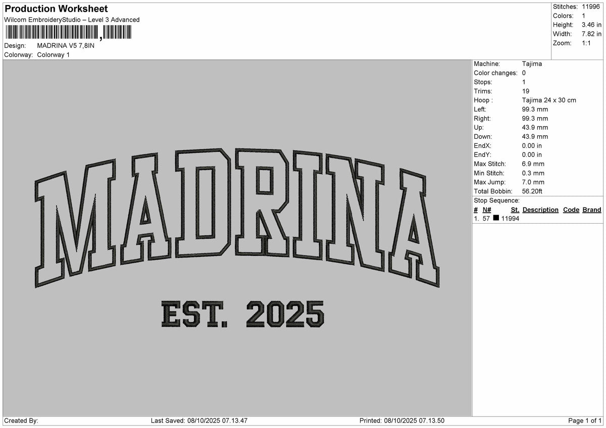 Mandrinatext V5 Embroidery File 6 sizes