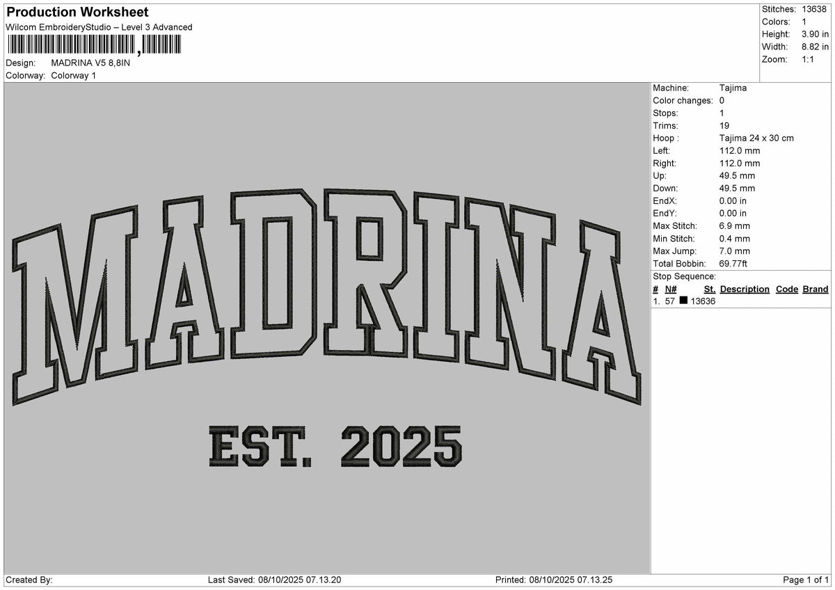 Mandrinatext V5 Embroidery File 6 sizes