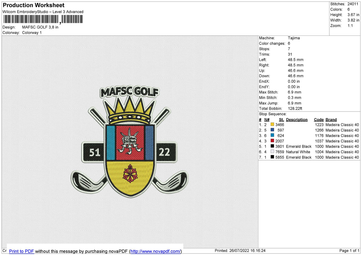 MAFSC GOLF Embroiery