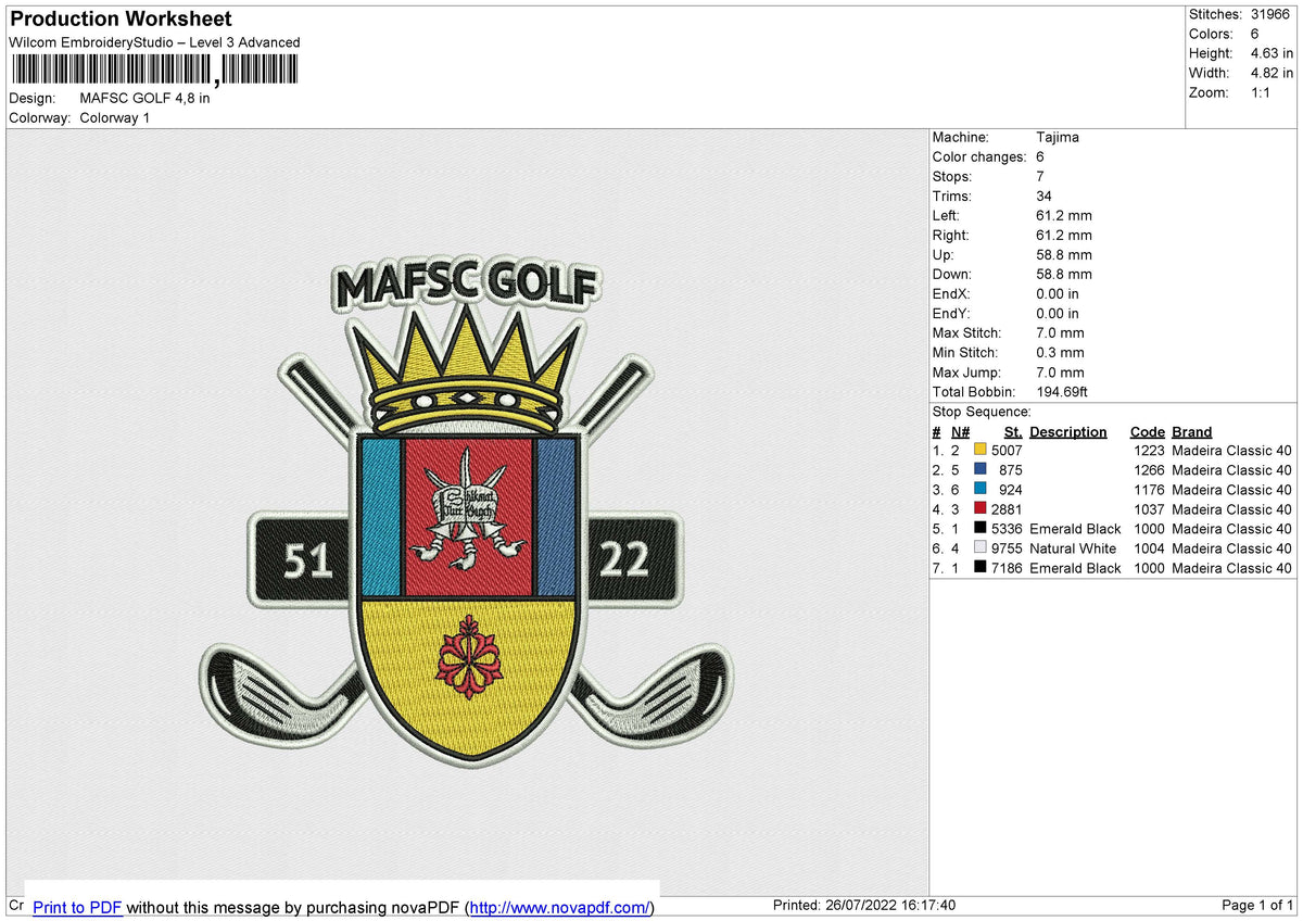 MAFSC GOLF Embroiery