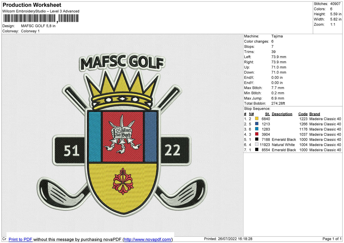 MAFSC GOLF Embroiery