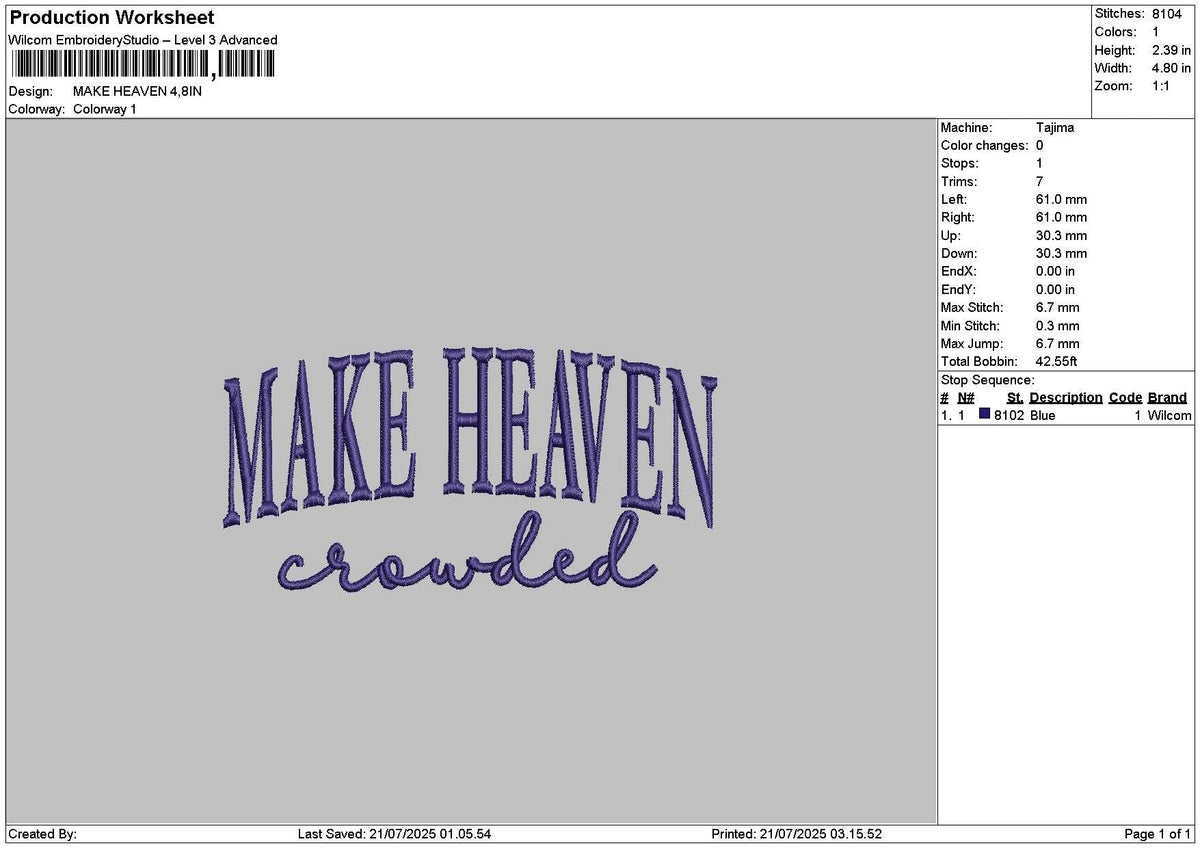 Heaventext 2107 Embroidery File 6 sizes