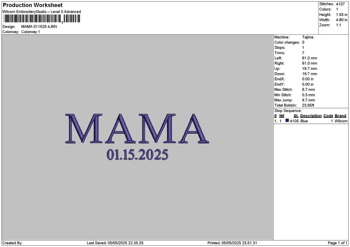 Mama 0125 Embroidery File 6 sizes