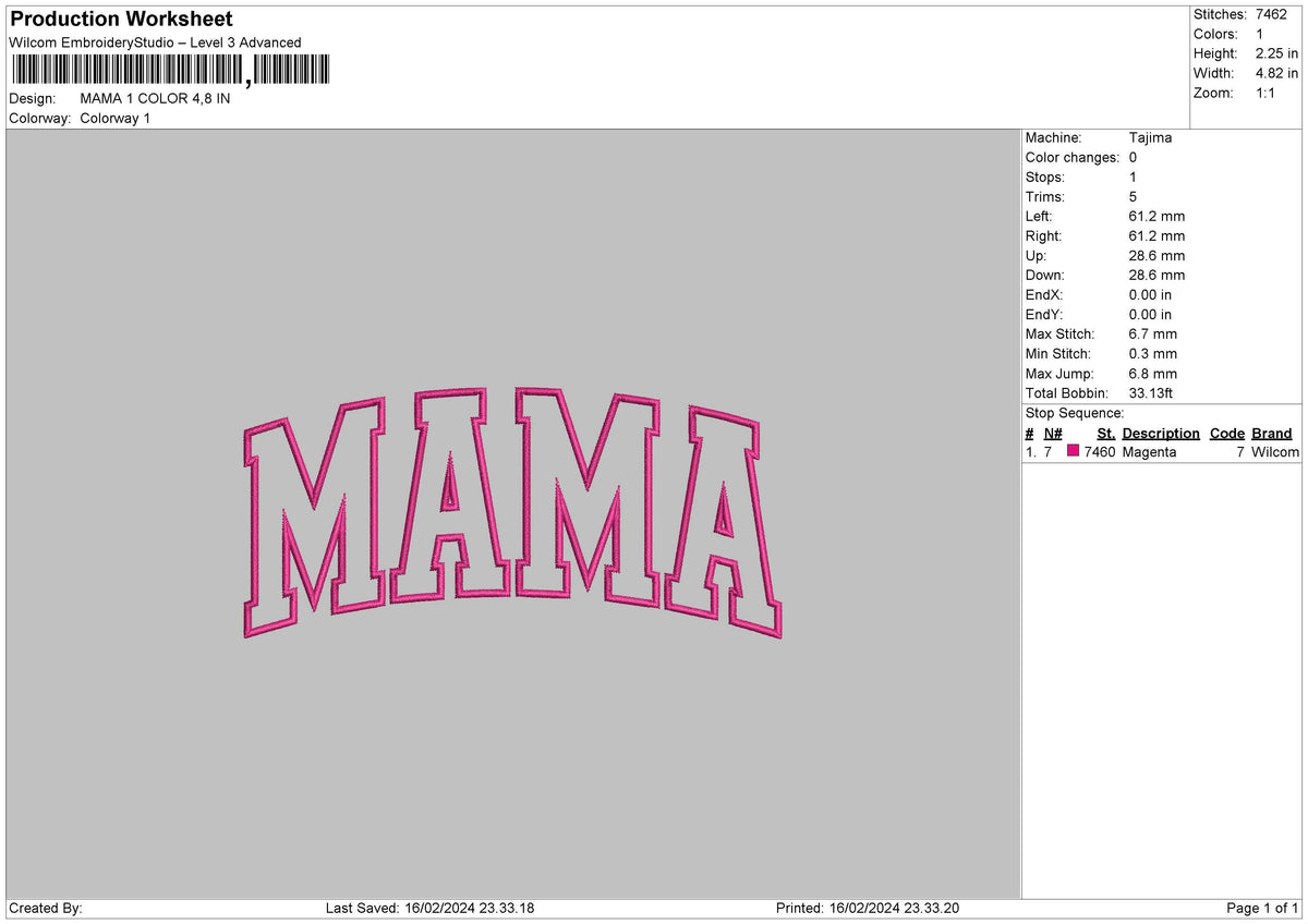 Mama 1 Color Embroidery File 6 sizes