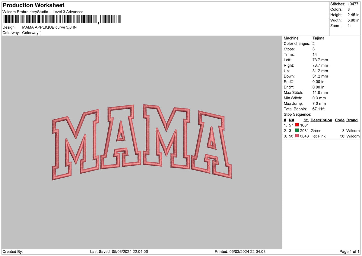 Mama Applique 0503 Embroidery File 6 sizes