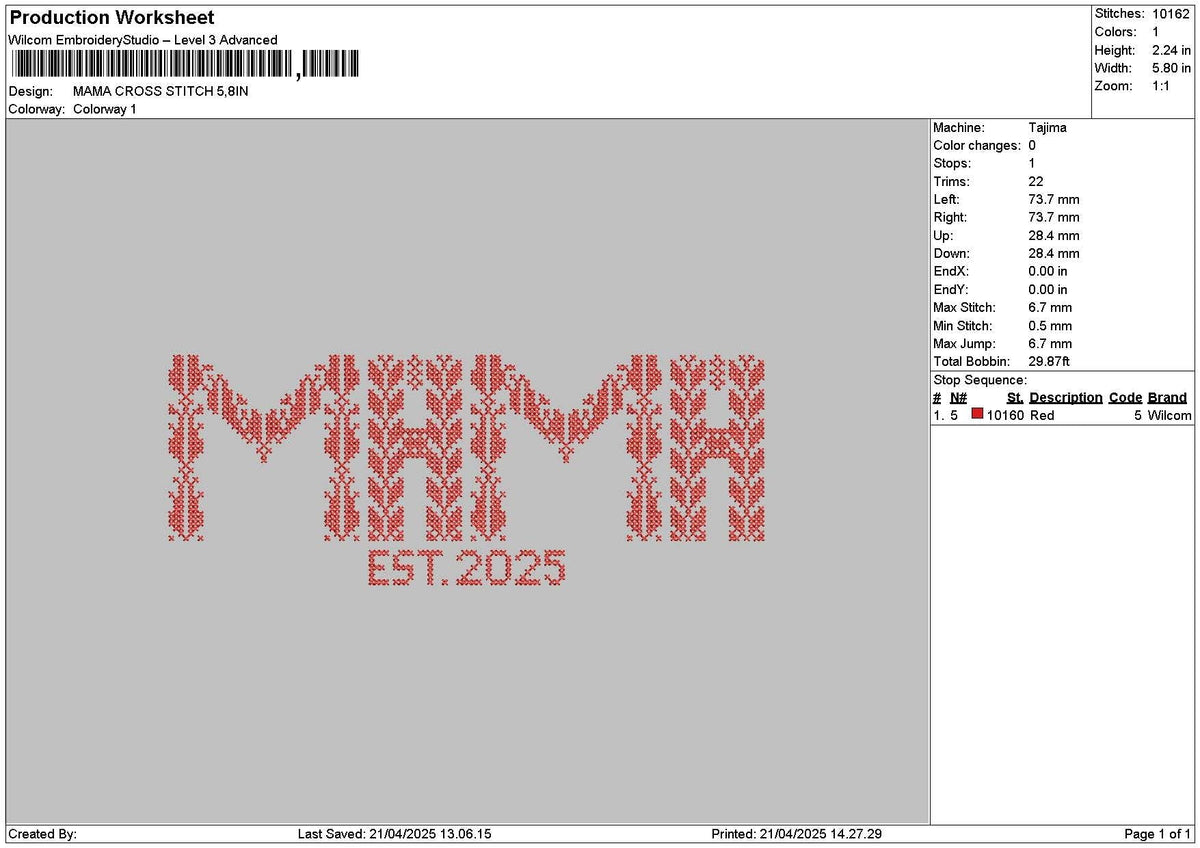 Mama Cross Embroidery File 6 sizes