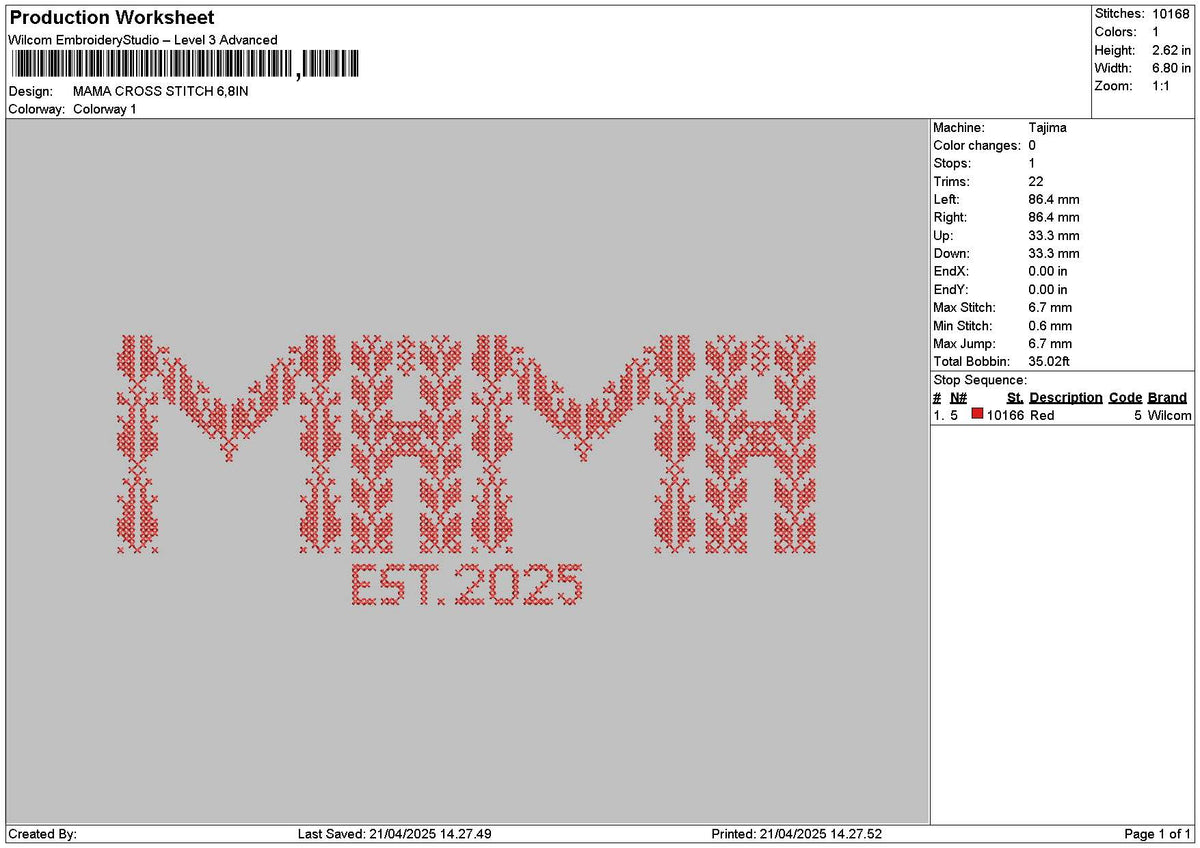 Mama Cross Embroidery File 6 sizes